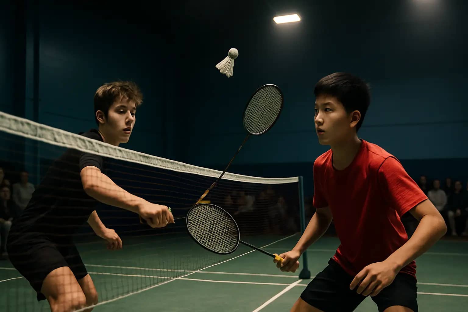 Junior badminton players competing in an Asia-level team championship match