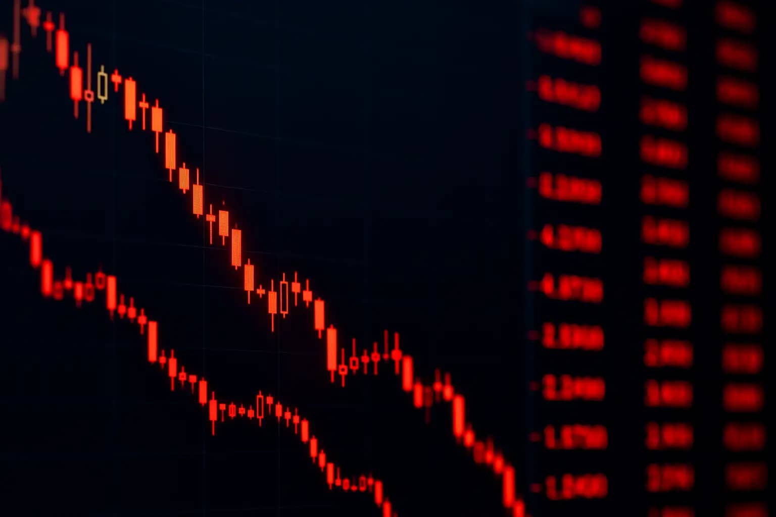 Red falling price chart on a digital screen representing a crypto market crash