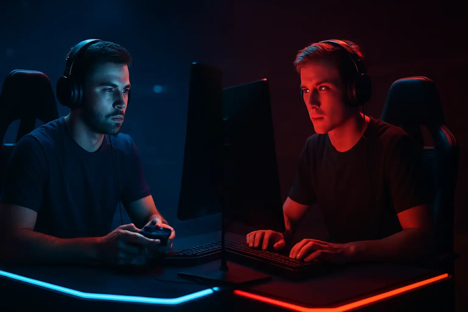 Two esports players focused on screens during a VALORANT competitive match