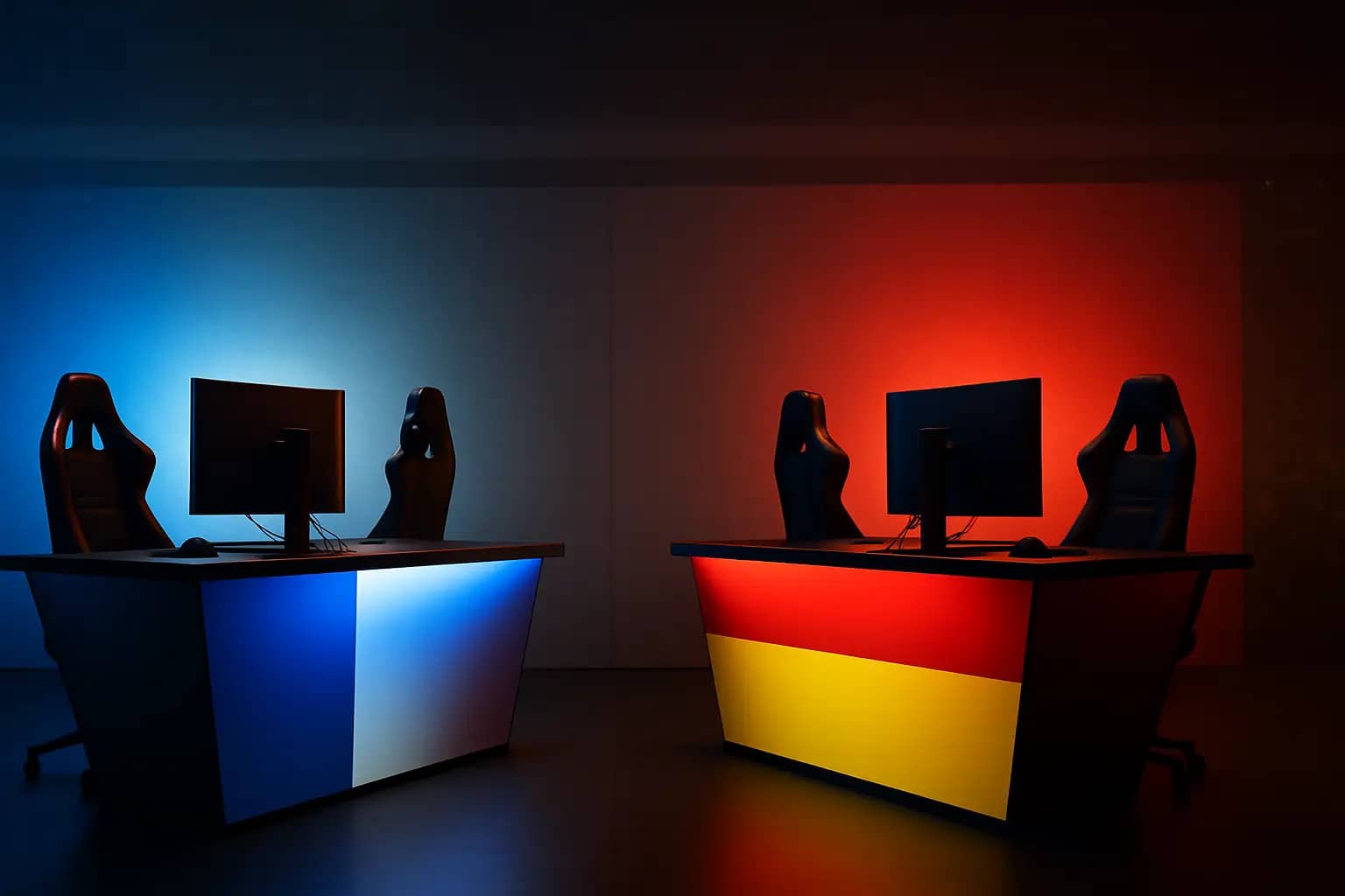 Two esports competitors representing different national teams facing off at a tournament stage
