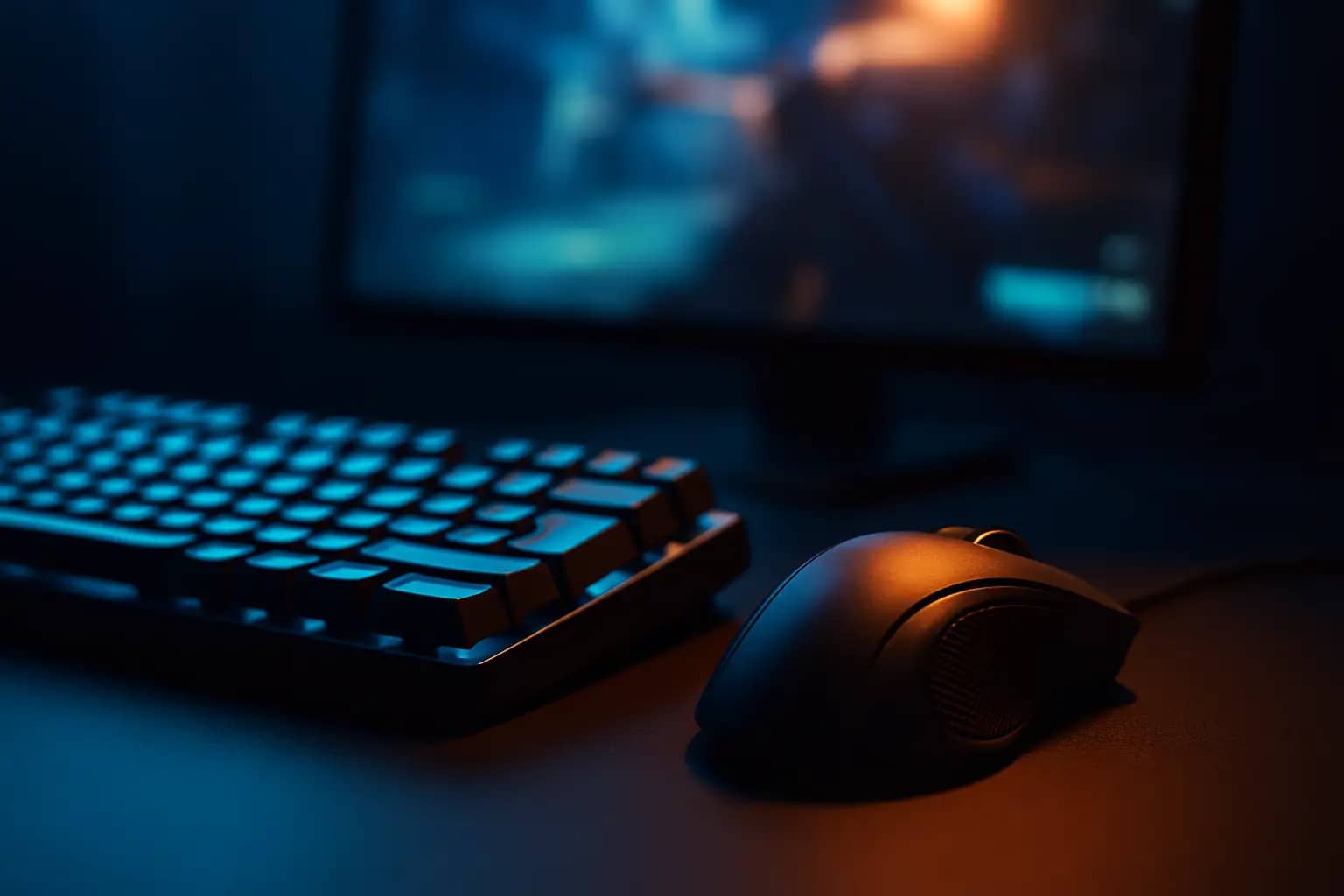 A competitive gaming setup with a keyboard and mouse under dramatic blue lighting, representing high-stakes eSports competition