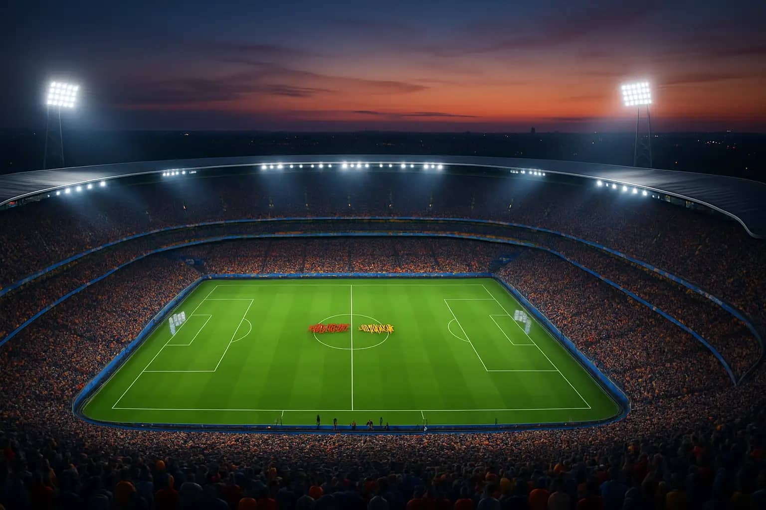 Two football teams lined up on a pitch before a major international tournament match