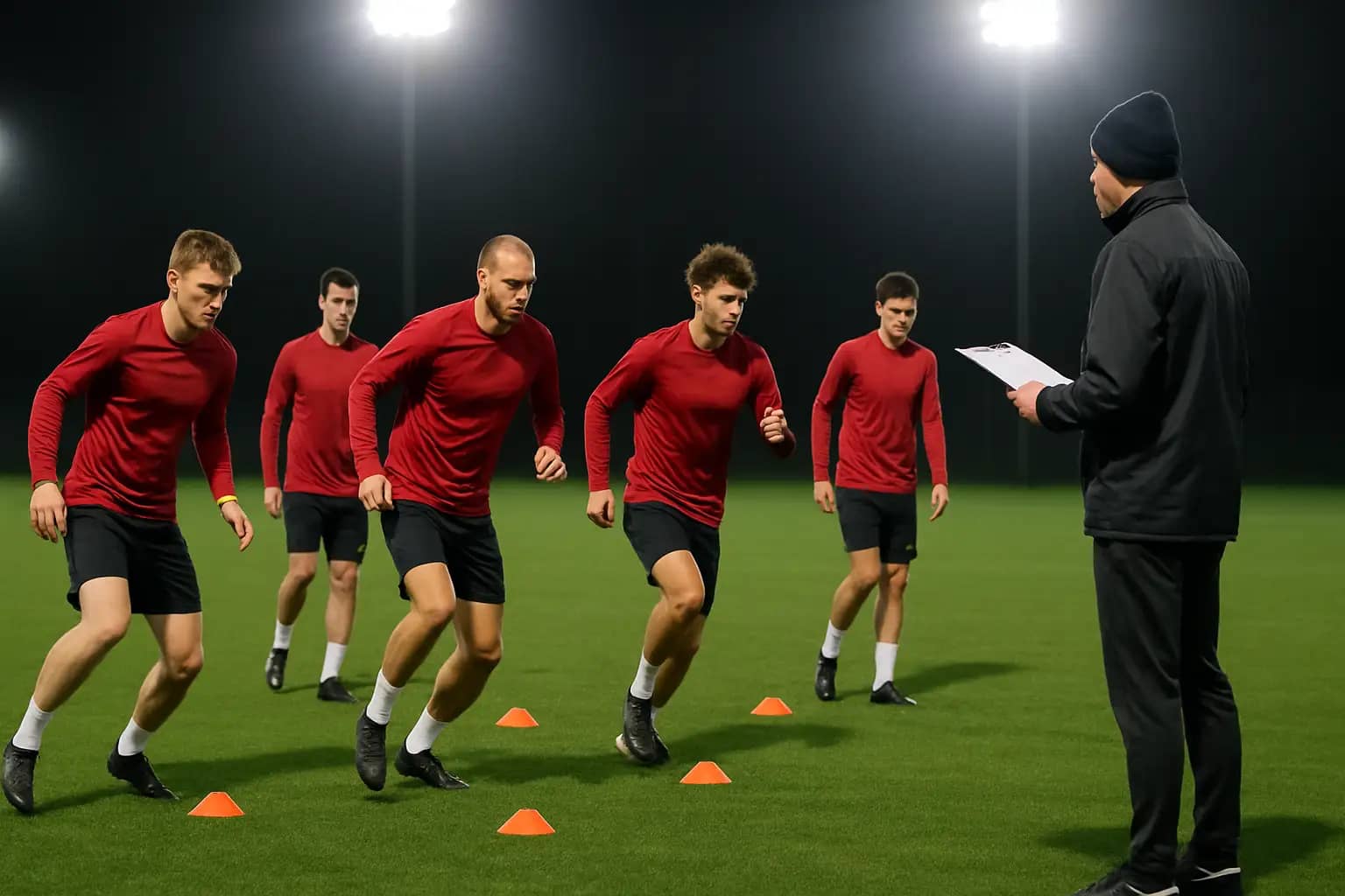 Jordan football players training on a pitch ahead of a World Cup qualifier