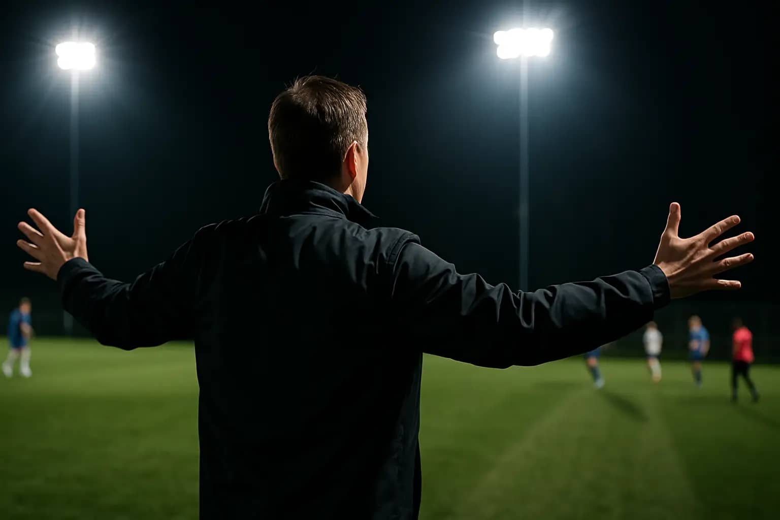 Germany football coach gesturing instructions from the touchline during an international match