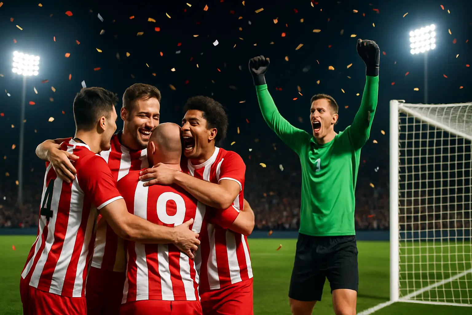 Paraguay players celebrating a penalty shootout victory at the World Cup