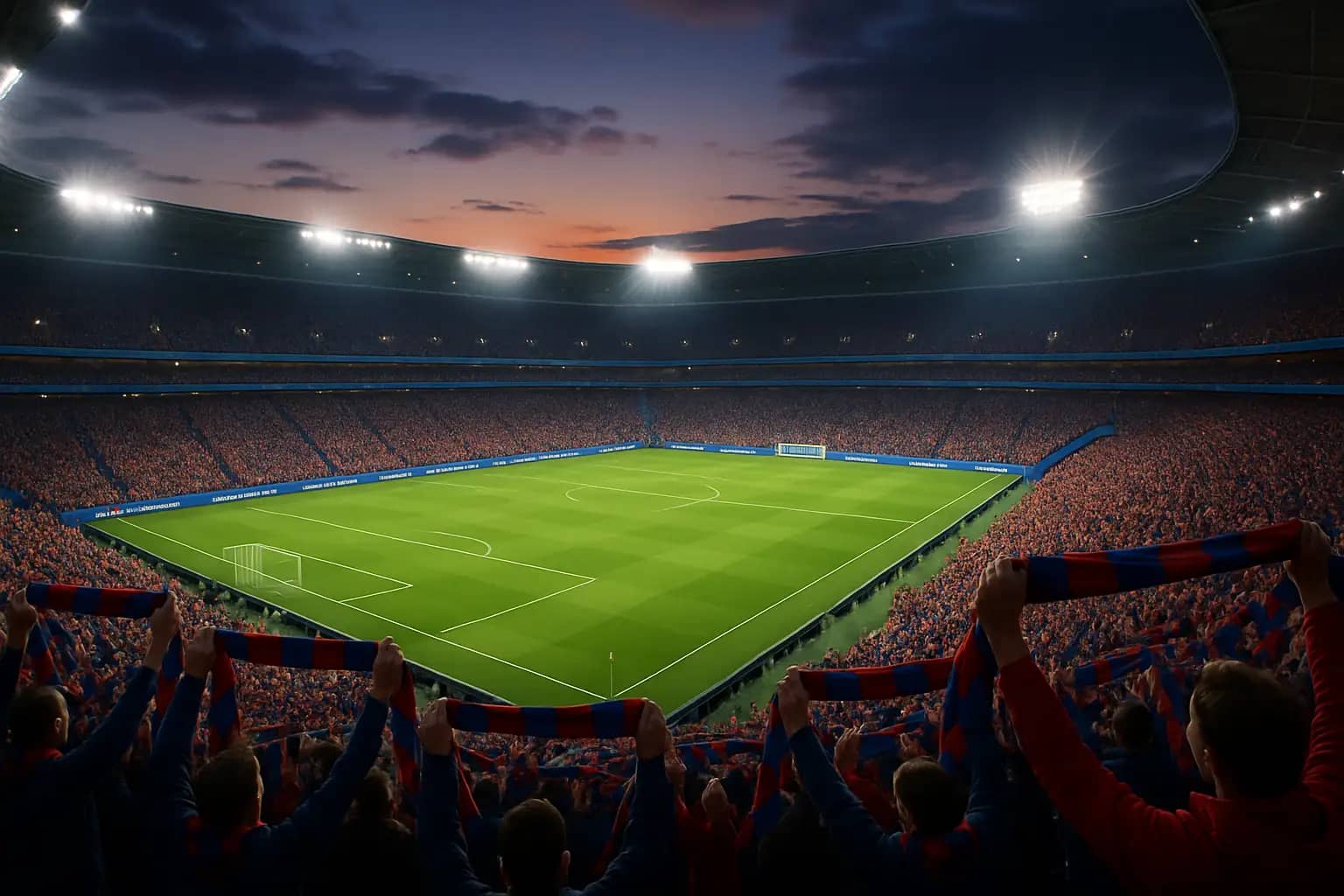 Football stadium filled with fans ahead of a major international World Cup match