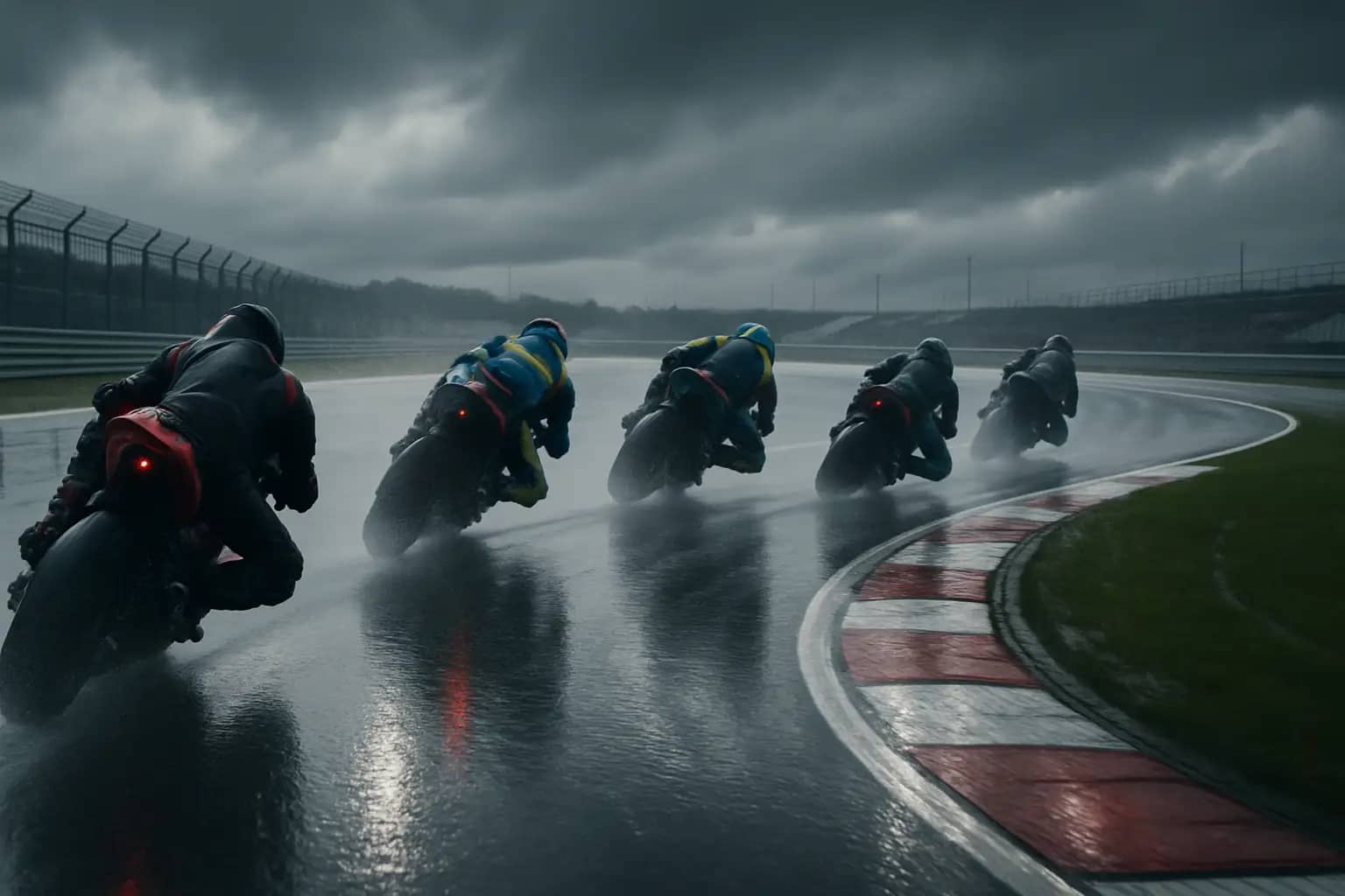 MotoGP riders navigating a wet circuit during Friday practice at the Americas GP