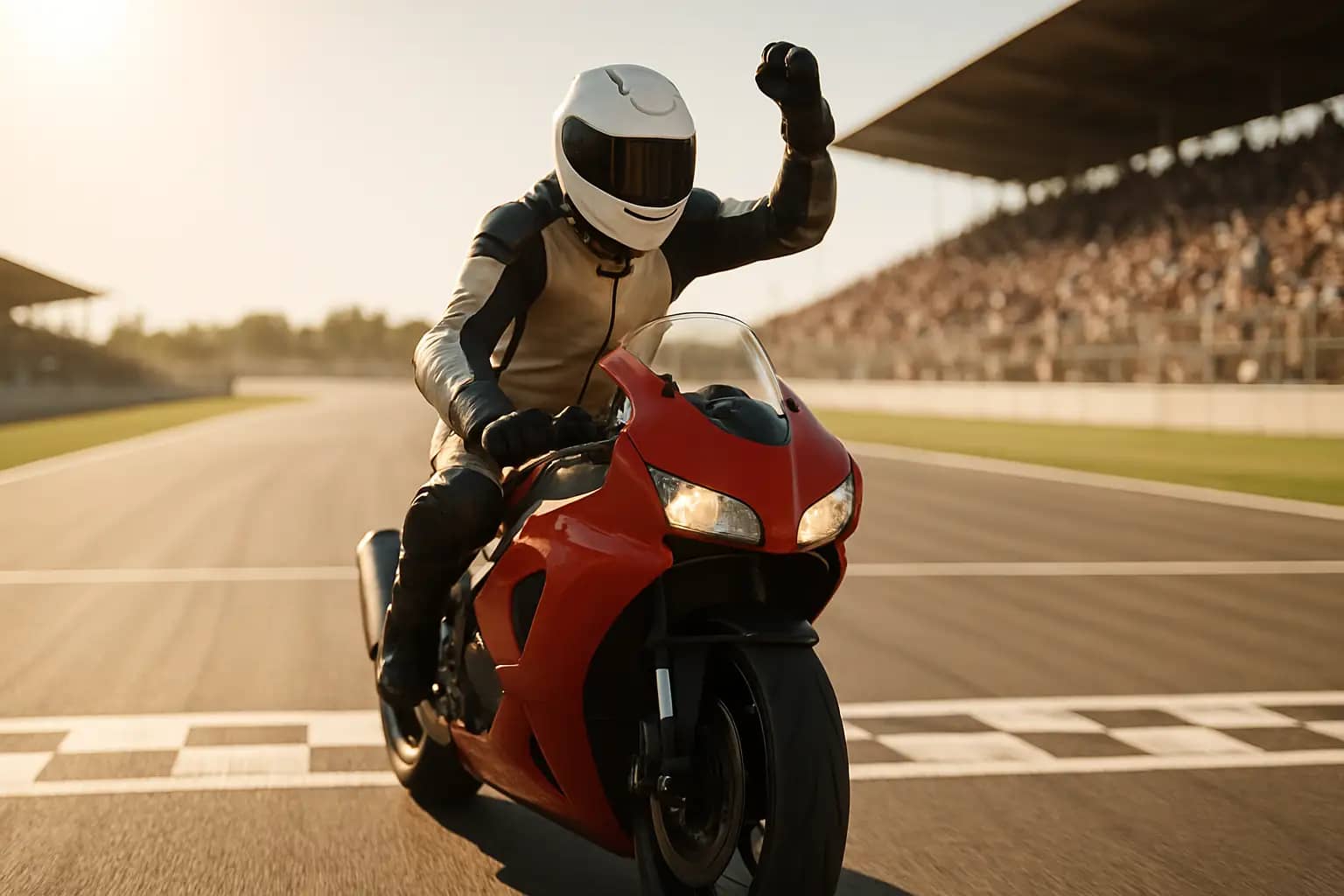 MotoGP rider celebrating on track after reclaiming the championship lead