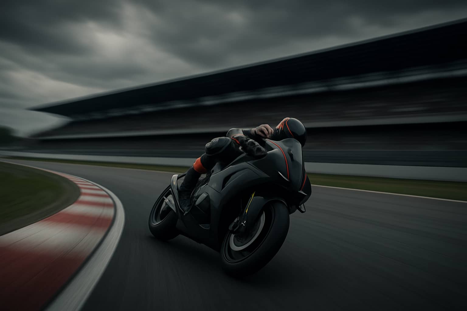 MotoGP rider leaning into a high-speed corner on a racing motorcycle