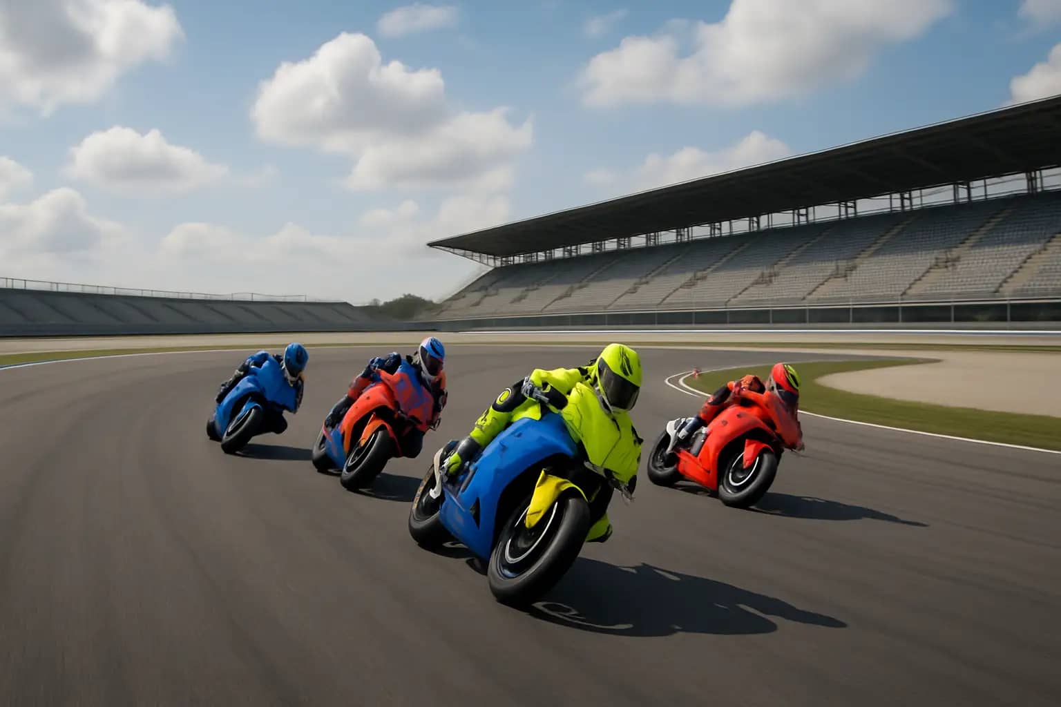 MotoGP bikes racing through a circuit corner during a Sprint Race