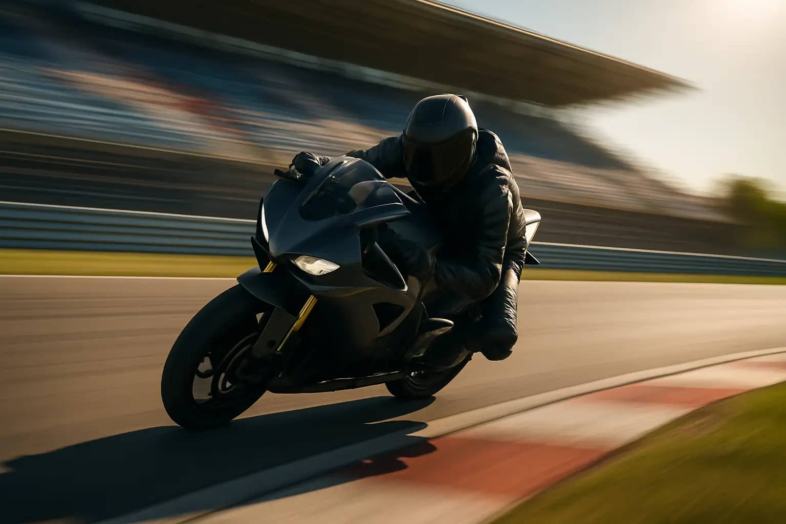 A MotoGP rider on a prototype motorcycle navigating a circuit at speed during a practice session