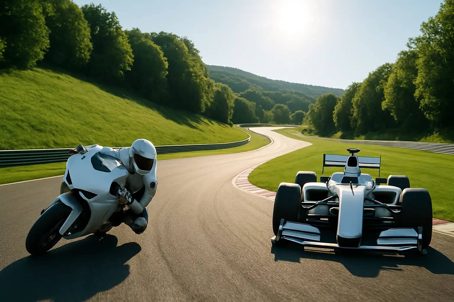MotoGP and Formula 1 cars on track side by side representing a busy motorsport weekend